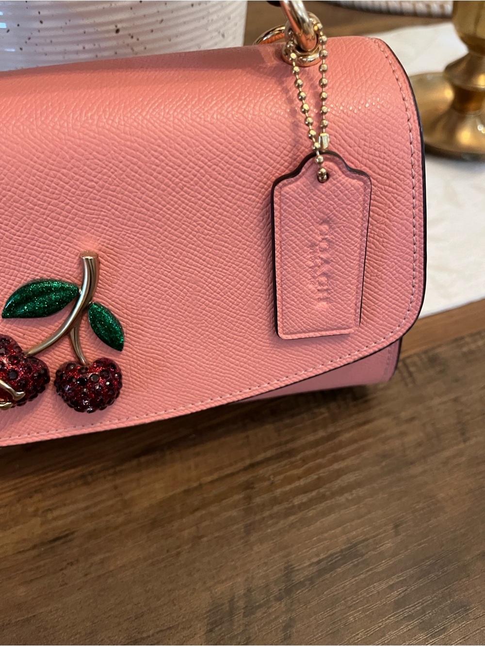 Coach Coral Pink Cherry Appliqué Top-Handle Satchel - Picture 15 of 16